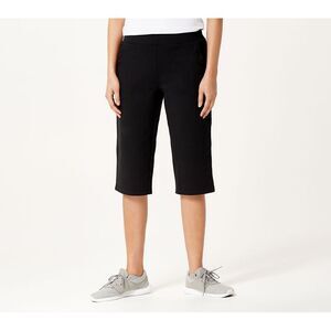 Denim & Co. Women's Pants Sz L Active Duo Skimmer Length Black A379765